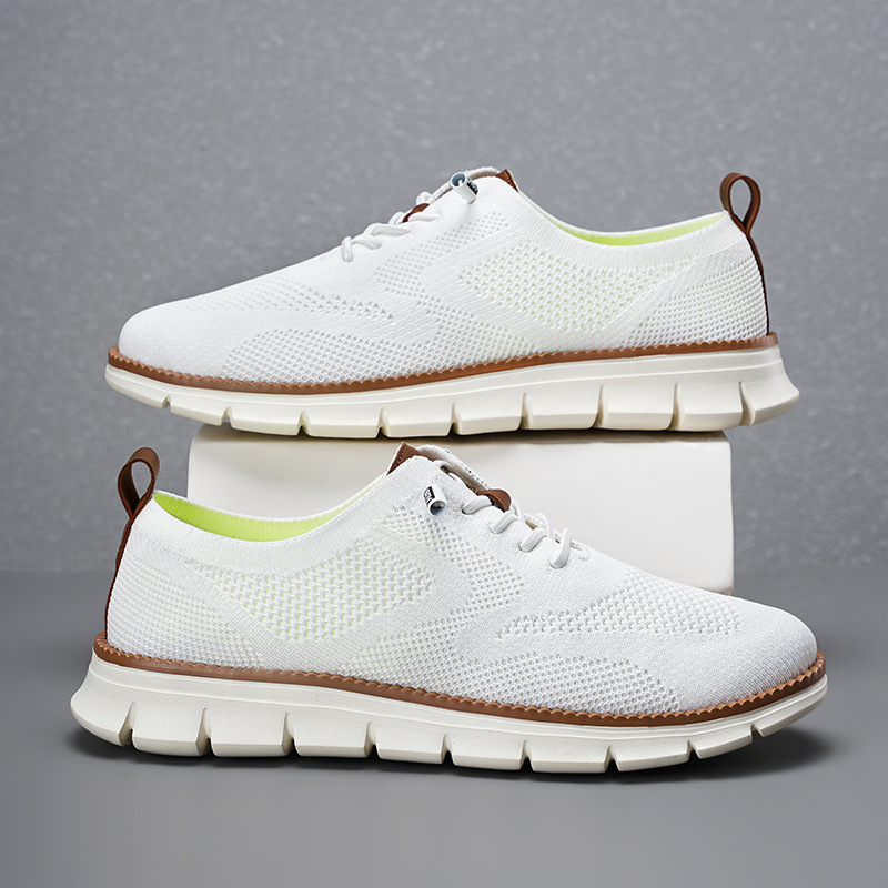 Knit Fabric Lace Up Sneakers - Sepatu Loafer Rajut Mesh Pria Terbaru