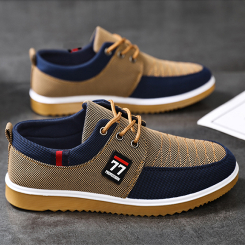 Sepatu Pria Terbaru yang Modis - Knit Fabric Lace Up Sneakers ulasan dan harga