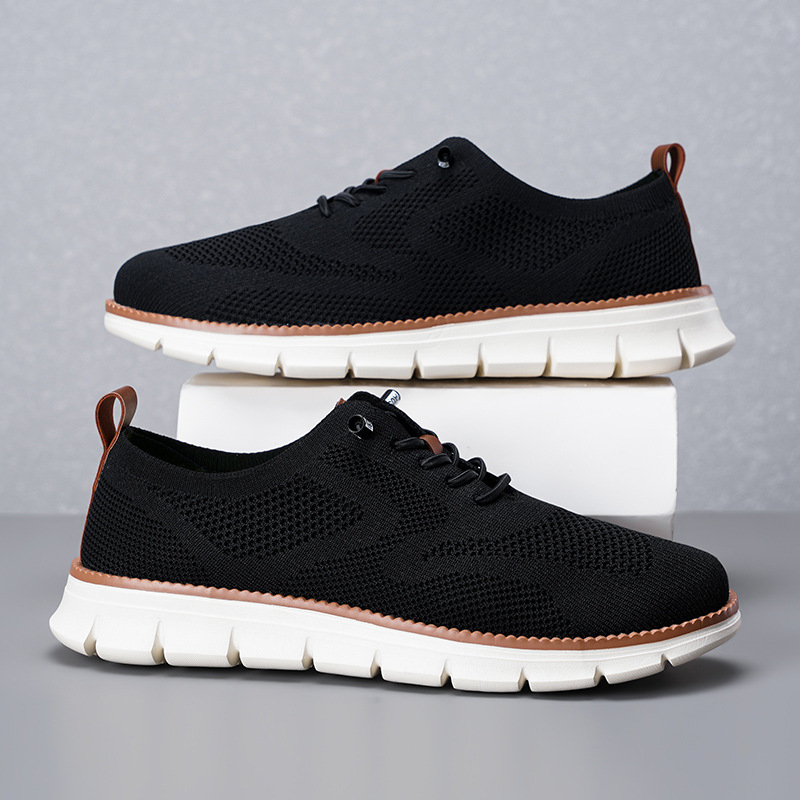 Sepatu Loafer Rajut Mesh Pria  - Knit Fabric Lace Up Sneakers ulasan dan harga